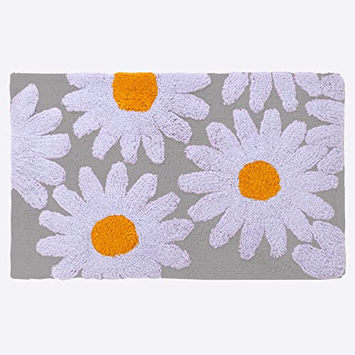 BarceloHogar Alfombra Baño. Alfombra Pequeña 50 x 80 cm para Pie de Cama. Alfombra 100% Algodon de Rizo. Tacto Esponjoso y Aislante. Alfombra Suelo Ducha. Margarita. Perla Cover