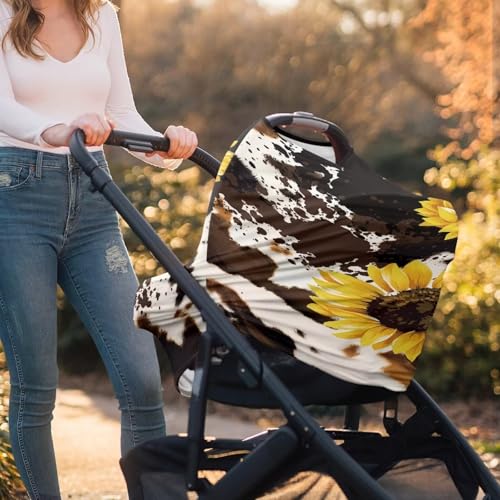 Image of Sunflower Baby Car Seat Cover,Infant Carseat Canopy, Cow Print Nursing Breastfeeding Cover,Stretchy Carrier Covers for Stroller /High Chair /Shopping Cart