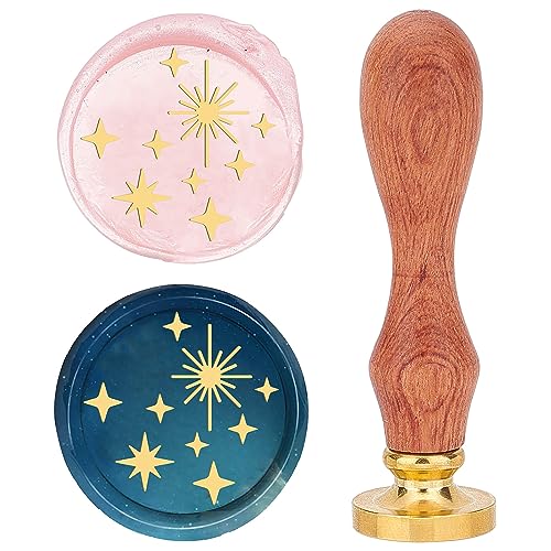 CRASPIRE Christmas Star Wax Seal Stamp 25mm Sealing Wax Stamps Retro Wooden Handle Removable Brass Head for Wedding Invitations Envelopes Halloween Thanksgiving Gift Packing