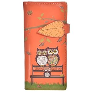 Shag Wear Women’s Premium Vegan Clutch Cardholder Wallet Zipper Purse with Pretty Autumn Owl Orange