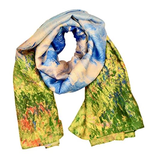 CANNCA Fular Pañuelo de SEDA con impresión de arte Monet, chal largo de calidad con diseño joven y elegante para mujer. Complemento original presentado para regalo (HH-8), Talla única