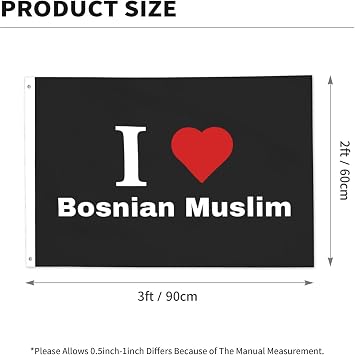 I love Bosnian Muslim Flag 2x3 Ft Durable Polyester Double-Sided Funny Outdoor Patio Yard Decorative Banner
