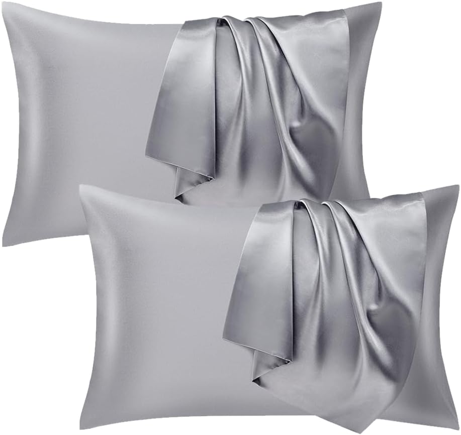Seiwohl Satin Cushion Cover, 50 x 80 cm, Set of 2, Satin Pillowcase Cushion Cover for Hair and Skin, Similar to Silk, Grey