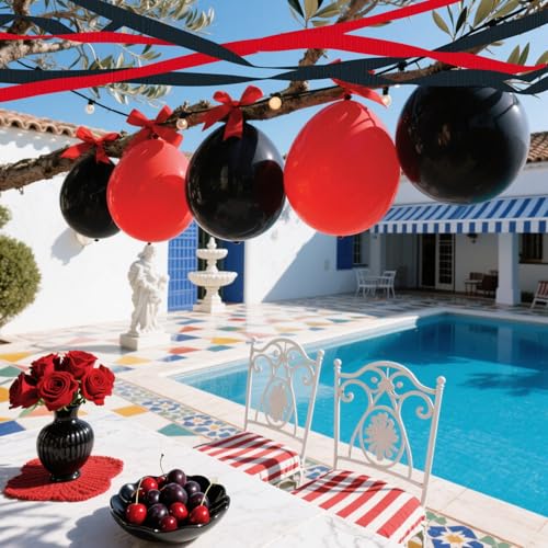 Image of 4 Crepe Paper Streamers Rolls, 328ft Pack of Red and Black Crepe Paper for Birthday Wedding Baby Shower Party Decorations (1.8 inch x 82 ft /Roll)
