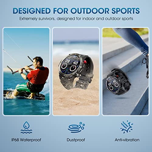 Pureroyi Military Smart Watches For Men, Ip68 Waterproof Smart Watch With Bluetooth Call (Answer/Make Calls) 1.32''Tactical Fitness Watch Tracker For Android Ios Outdoor Sports(Black) #TOP5