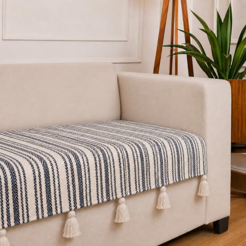 Image of STITCHNEST 'Nomad Weave Collection' 1 Seater Sofa Cover|Elegant Jacquard Fabric, Decorative Tassels, Washable & Durable for Modern Living11