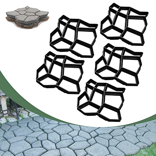 SWANEW Lot de 5 moules de pavage DIY en plastique noir Pochoirs de pavage professionnels pour l'extérieur Plaques de marchepieds solides et stables 43 x 43 x 4 cm