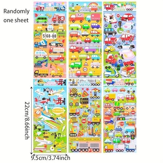 Image of Cots and Cuddles 3D Puffy Stickers for Kids | 240+ Cars, Trucks, Trains & Airplanes | Reusable Vehicle Sticker Sheet for Scrapbook, Craft, Rewards & Fun Learning (1 Sheet)
