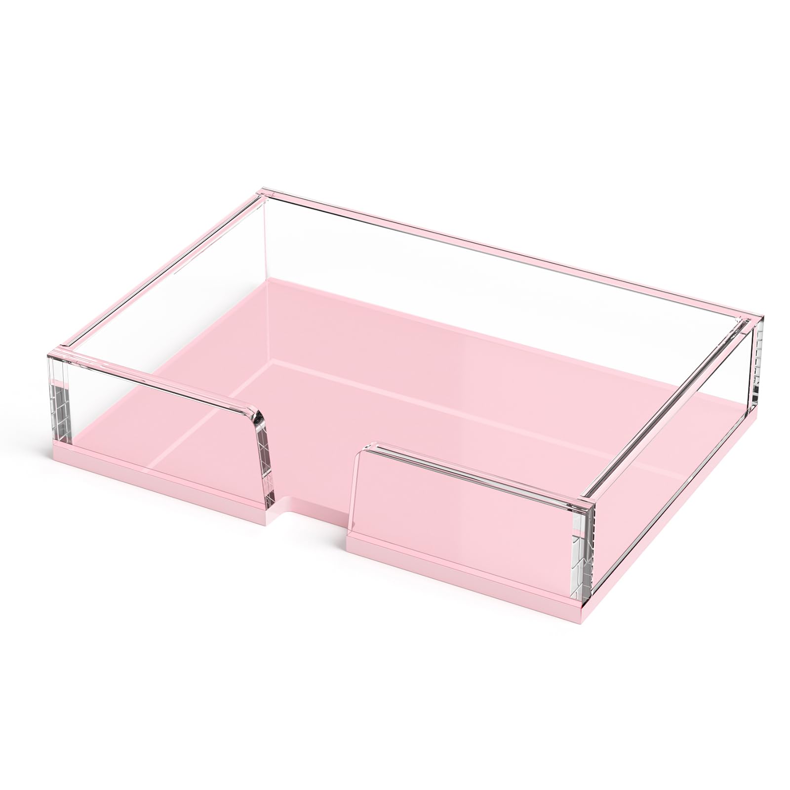 BEEGO Sticky Note Holder Organizer - 4x6 in Clear and Lightpink Acrylic Notepad Holder Acrylic Sticky Note Dispenser Cute Memo Holder (NO Pads) for