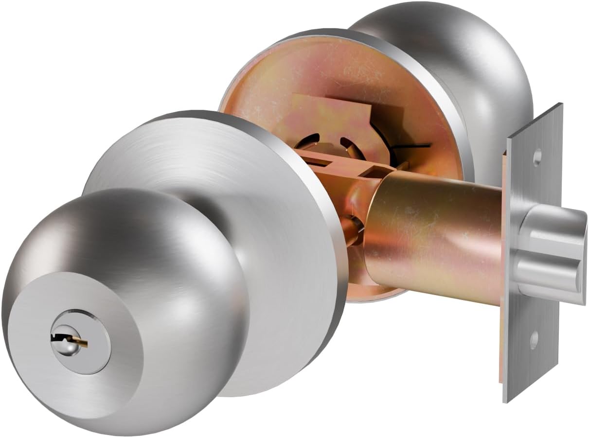 JUNXU Ball Door Knob Entry Function Door Knob, Keyed Entry Door Knob with Lock, Round Ball Handle for Front Door Right and Left Side,1 Pack(JX904)