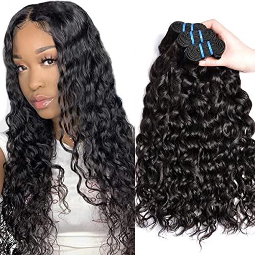 Vague d'eau Cheveux Humains 3 Bundles Msgem 20 22 24 pouces Brésiliens Vague d'Eau Cheveux Humains Bundles 100% Extensions de Cheveux Humains Non Transformés Couleur Noire Naturelle Cover