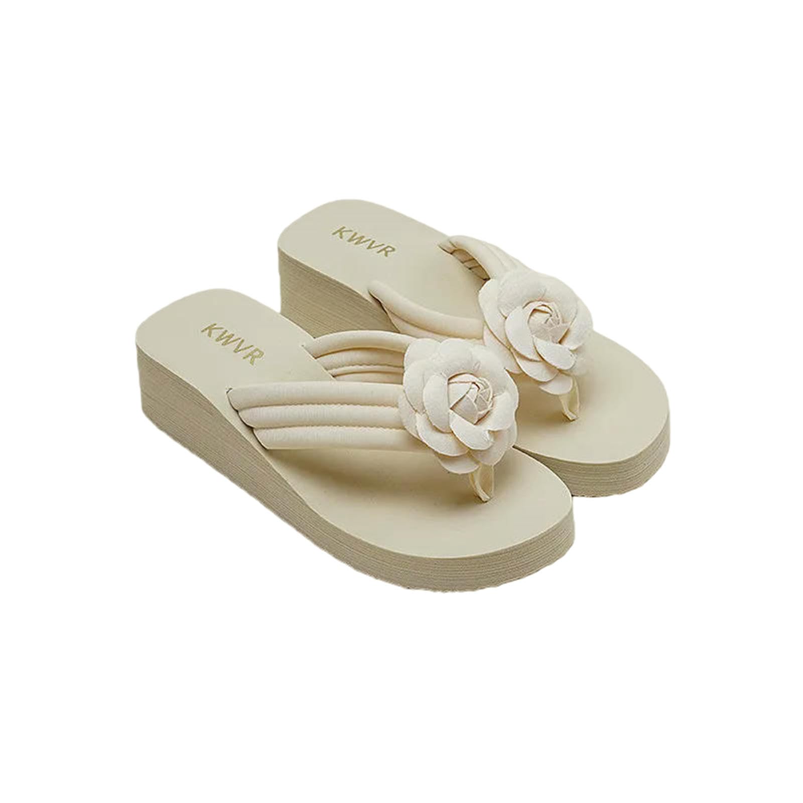 Gyios Flip Flops Men Sponge Cake Thick Sole Summer Women's Versatile Conch Anti-slip Sandals Beach Shoes-beige Rose-39