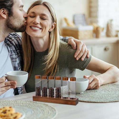 Tubos de vidrio para almacenamiento de café con soporte de madera miniatura 7