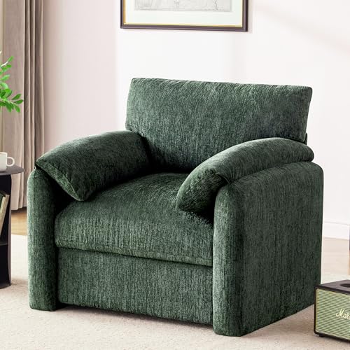 Image of Howjoe Chenille Oversized Armchair, 38.6 inch Wide Accent Chairs for Living Room & Bedroom Modern Lounge Chair, Upholstered Mid-Century Reading Chair, Comfy Living Room Chair, Single Sofa Chair, Green
