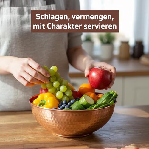 Foto von GoCraft Rührschüssel aus reinem Kupfer mit gehämmerter Oberfläche für Salat, Eierschlagen, dekorative und Küchen-Servierzwecke, 19,1 cm, mittelgroß
