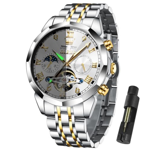 Image of OLEVS Watch for Men Automatic Classic Mechanical Watch Diamond Mirror Stainless Steel Dress Casual Waterproof Day /Date Calendar
