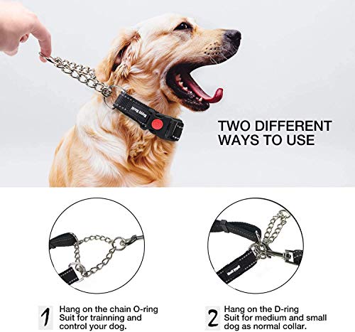 Louvra Half Choke Dog Collar Adjustable Reflective Black Nylon Dog Choker/Safety Metal Chain Collars Chew Proof Strong Half Check Collar for Medium Large Dogs - Size M 40-55cm/16-22 Inches - Image 5