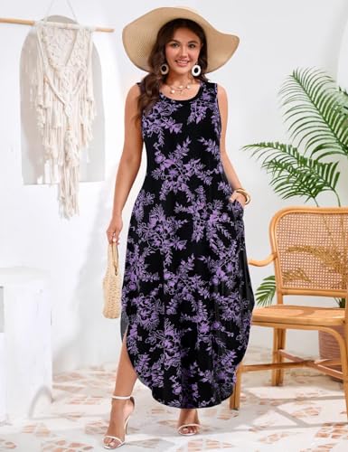 Image of JollieLovin Women Plus Size Summer Tank Maxi Dresses Sleeveless Causal V Neck Beach Long Dresses Swim Cover up (L-5X)