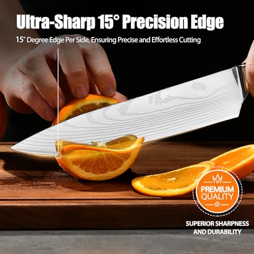 Image of 8 inch Chef Knife Japanese 5CR13 Steel - Ergonomic Redwood Handle Ultra Sharp Kitchen Knives for Professional Cooks, Perfect Birthday /Mothers Day Gifts with Luxury Gift Box