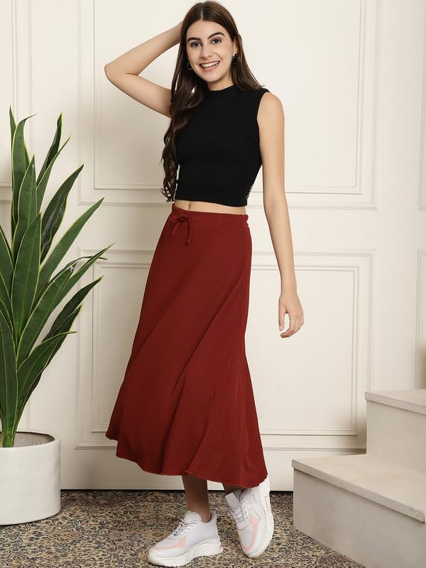 Image of NEUDIS Women Black Ribbed Flared Maxi Skirt