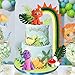 Rainbow Dinosaur Cake Toppers with Eggs Leaves Dinosaur Figurines for Jungle Safari Cake Decoration Birthday Supplies (Clay Dino)