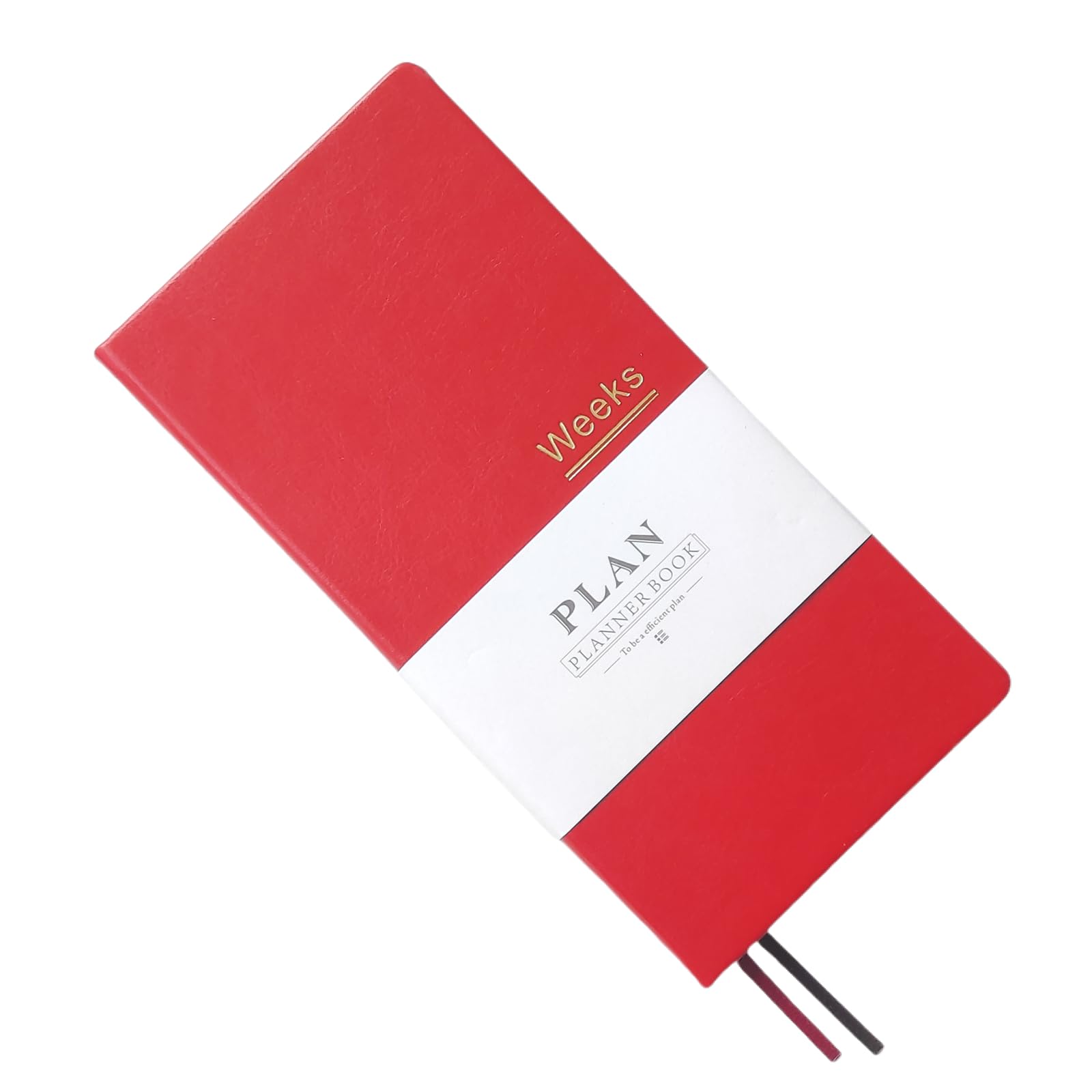 PU Leather Weeks Pocket Monthly Weekly Planner Undated Week Plann Notebook Organiser (Red, PU weeks)