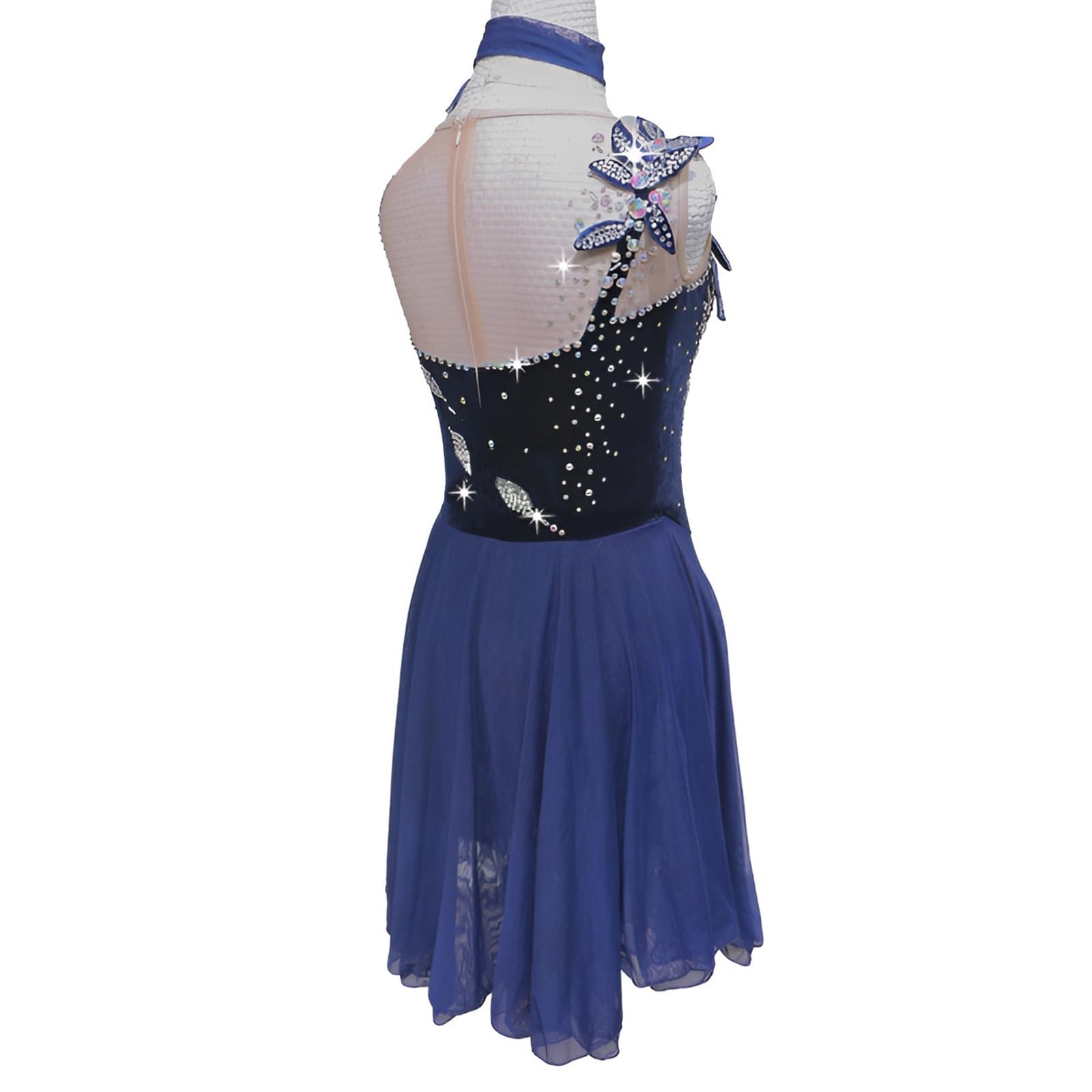 Girl's Figure Skating Dress with Rhinestone, Women's Sparkling Ice Skating Dress for Competition, Customizable(XX-Large) Blue