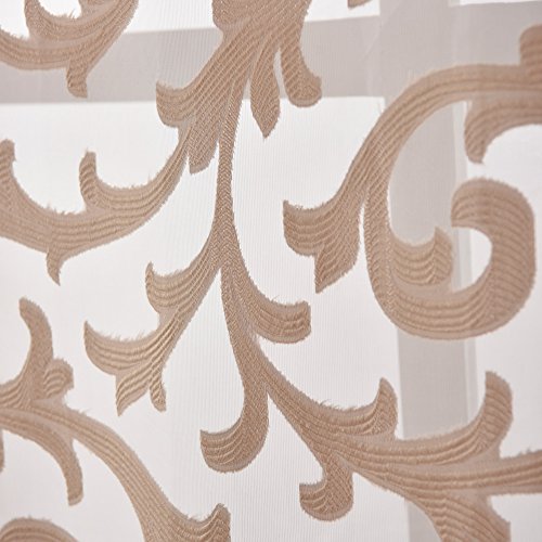 Napearl Tie Up Curtains, Jacquard Balloon Curtains For Kitchen Window, Ajustable Rod Pocket Sheer Curtain Valance For Bathroom Small Window, 1 Panel ( 42W X 63L, Beige ) #TOP6