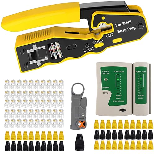 MAYLINE RJ45 Cat5 Cat6 RJ11Testeur de Réseau Câble Kits d’Outils de Réparation d’Ordinateur Net Professionnel Maintenance de Testeur de Câble LAN, Pince à Sertir de testeur de câble(Rouge)