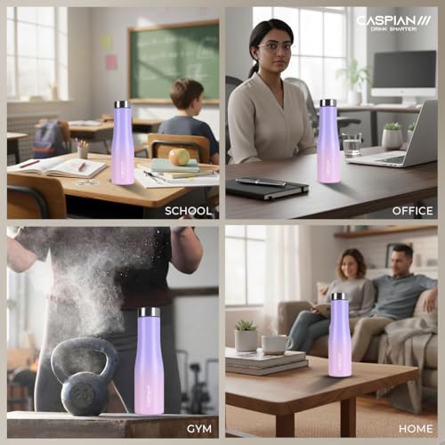 Image of CASPIAN / / / Aqua ISI Certified Stainless Steel Water Bottle 1ltr. (Orchid, 1 Litre, Set of 6) | Leak Proof Thunder for Fridge Home Office Travel School Kids Boys Girls Adults Sports Gym Yoga|BPA Free