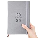 Daily Hourly Planner 2025, Calendar 2025 Agenda Planner Daily Notebook 8.5'x5.8', January 2025 to December 2025, Faux Leather Cover (Grey)