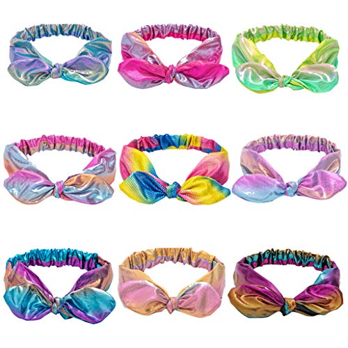 Headbands for Girls, Funtopia 9 Pcs Shiny Metallic Headbands Mermaid Knotted Headbands for Party Dance Festival