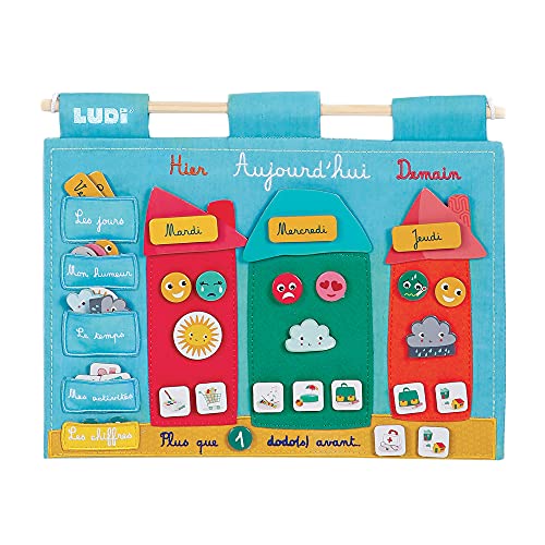 LUDI - Tableau de Routine pour Enfant “Le Temps qui Passe” - Panneau avec 60 Étiquettes Amovibles - Jouet Éducatif, Appréhender la Notion du Temps - Dès 3 Ans