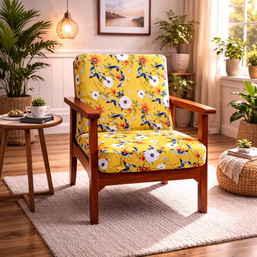 Image of STITCHNEST 'Contour Fit Series' Stretchable Printed Wooden Sofa Cover (Pack of 2) - Elastic Wooden Chair Cover | Wooden Sofa Seat Cover | Size - 20-21 x 20-21 x 3-5 in
