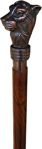 Bastón de madera con cabeza de león victoriana de latón vintage, estilo náutico, 3 bastones clásicos plegables para hombres y mujeres