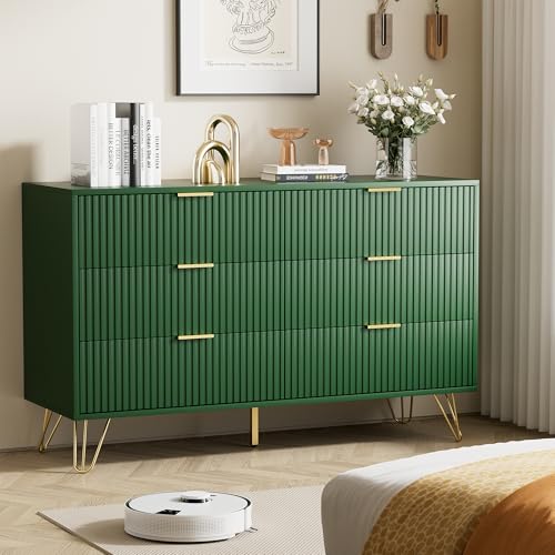 Image of Furniway Green Dresser for Bedroom, Modern Dresser with Gold Metal Handles & Chests of Drawers for Bedroom, 15.7 inch D x 47.2 inch W x 29.5 inch H