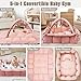 5-in-1 Plush Baby Play Gym & Activity Mat, Baby Play Mats, Baby Gym with Convertible Design, Tummy Time Mat with Pillow, 6 Sensory Toys for Newborn to Toddler, Pink
