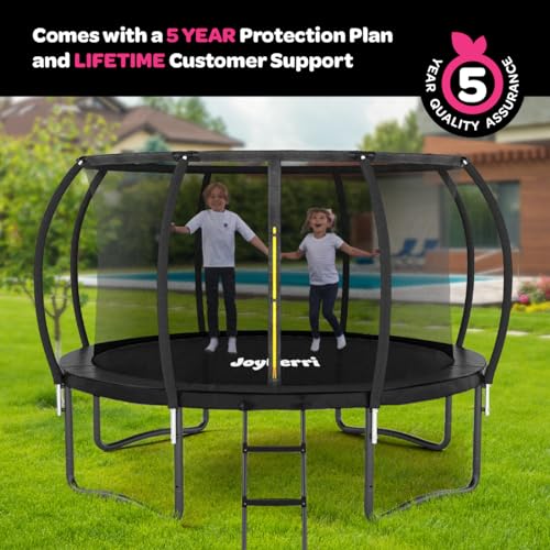 Image of JoyBerri Upsurge Trampoline Outdoor - ASTM Certified Safe 8Ft 10Ft 12Ft 14Ft 15Ft 16Ft Recreational Trampoline for Kids and Adults. Anti-Rust Coating with Enclosure Net, Ladder, Sprinkler & LED Lights