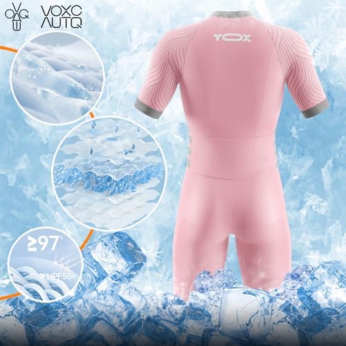 VOXCAUTQ Heren Fietsen Skinsuit Gel Gewatteerd, Triatlon Pak Heren, Triatlon Tri Suit Korte Mouw Sneldrogend Fietsen Skinsuit met 3 Achterzakken, Voor Fietstraining, Typ-1, S