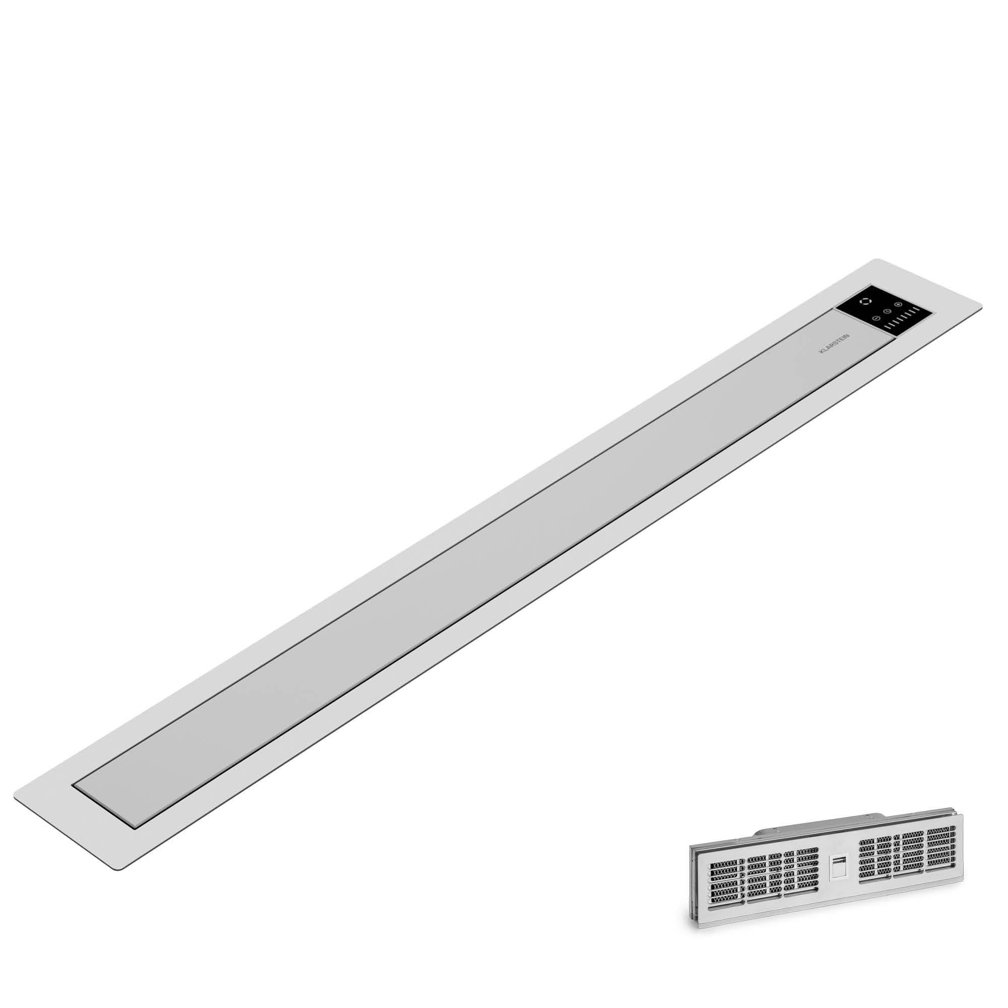 Cuffia da cucina Klarstein 90cm, cuffia di aspirazione downdraft, flusso d'aria 708m³/h, 3 velocità, comandi a sfioramento, modalità booster, cuffia di aspirazione retrattile 90cm