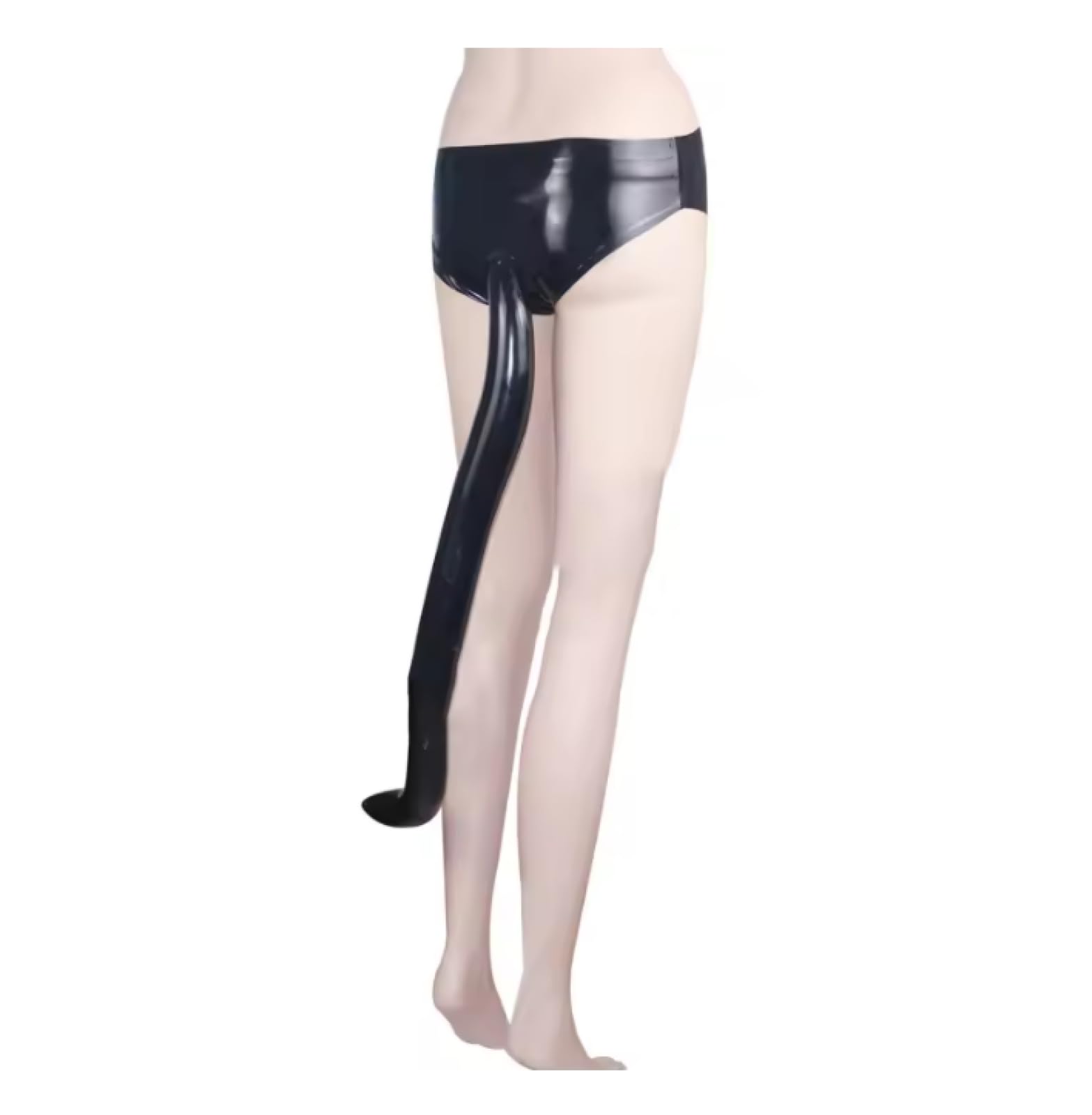 Schwarze Damen-Unterwäsche, 100 % echtes Latex, Unterhose mit aufblasbaren langen Rohrkolben-Dekorationen