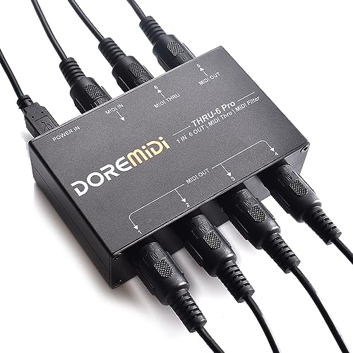 DOREMiDi MIDI THRU-6 Pro Box MIDI Splitter + Filter Be Used To Convert 1 MIDI Input Into 6 MIDI Outputs + USB MIDI Output (THRU-6 Pro)