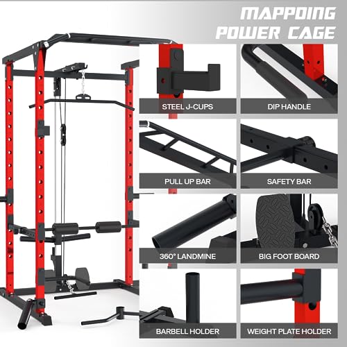 image for Mappding Power Cage, Power Rack with LAT Pulldown, Multi-Functional Sq