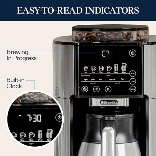 Image of De'Longhi TrueBrew Drip Coffee Maker, Grinder, 8 to 40 oz, Built-In Grinder | #1 Worldwide Espresso Machine Maker, Built-in Grinder, 40 oz Coffee Pot, 5 Brew Styles, 6 Brew Sizes, One-Touch Simplicity