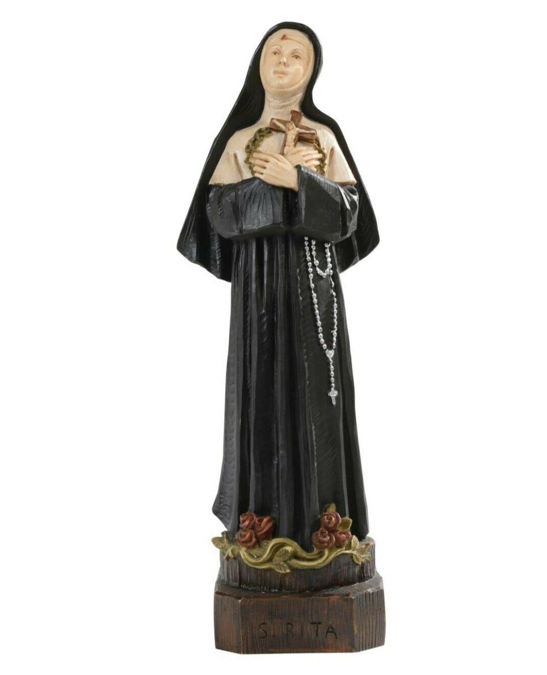 Generico ArteSacraCaravaggio Statua di Santa Rita da Cascia, in marmo resina cm 38 (14,96 inches), per interni ed esterni, decorata a mano, produzione artigianale italiana