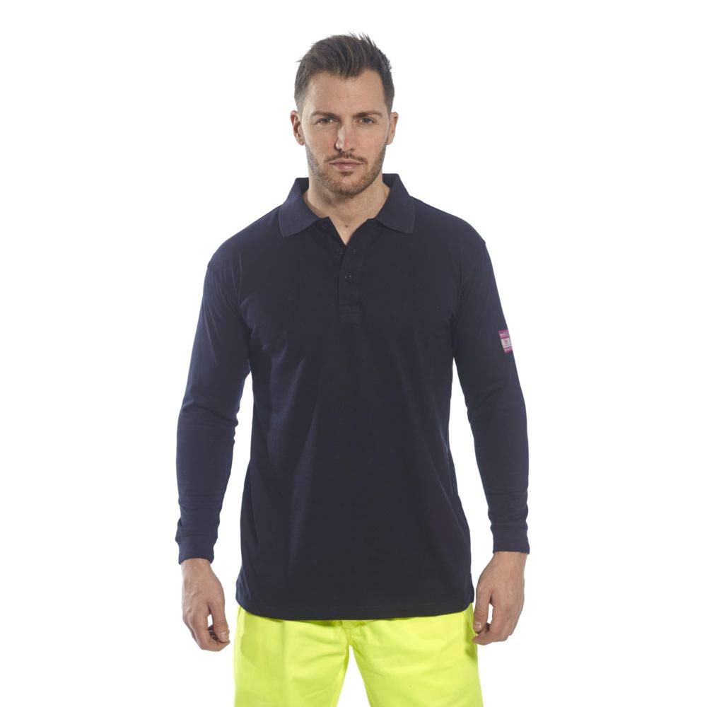 Portwest FR10 Polo Ouverture Boutons Pattes Poignets Bord Côte | Noir, 2XL, EN 61482-1-2, EN ISO 11612, EN 1149-5, Fermeture Pressions, Tissu Classé UPF 40+, Lavable en Machine, Léger, ESD