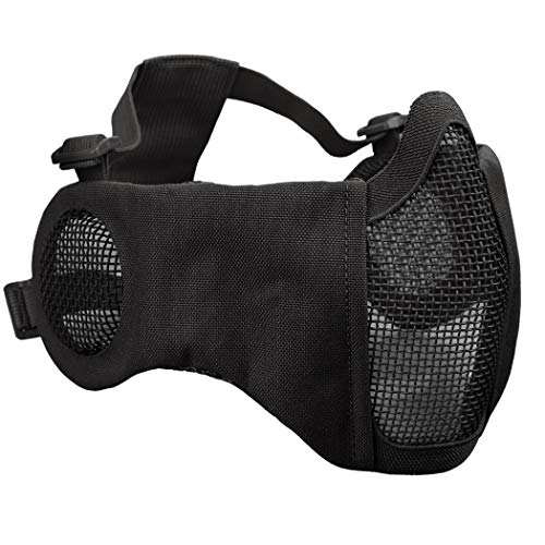 IDOGEAR Airsoft Masks, Adjustable Airsoft Half Face Mask Steel Mesh with Ear Protection, Military Style Tactical Lower Face Mask for Hunting, Paintball, Shooting (Black)