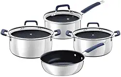 Jogo De Panelas Tramontina Romagna Em Aço Inox E Alumínio Com Revestimento Interno Cerâmico Black Stone 4 Peças