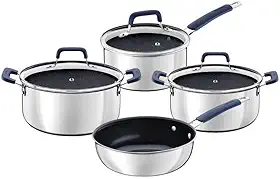 Jogo De Panelas Tramontina Romagna Em Aço Inox E Alumínio Com Revestimento Interno Cerâmico Black Stone 4 Peças