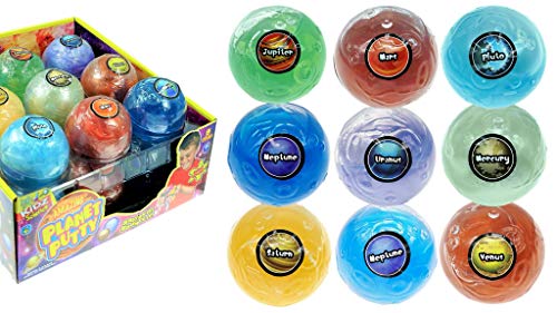 Kidz Science Planet Putty-Space Metallic Slime (Pack of 9 Assorted Planets). Galaxy -Themed Slime Toy for Kids and Adults. Stress & Anxiety Relief Slime Party Favors, Birthday Goodie Bags. 5459-9p